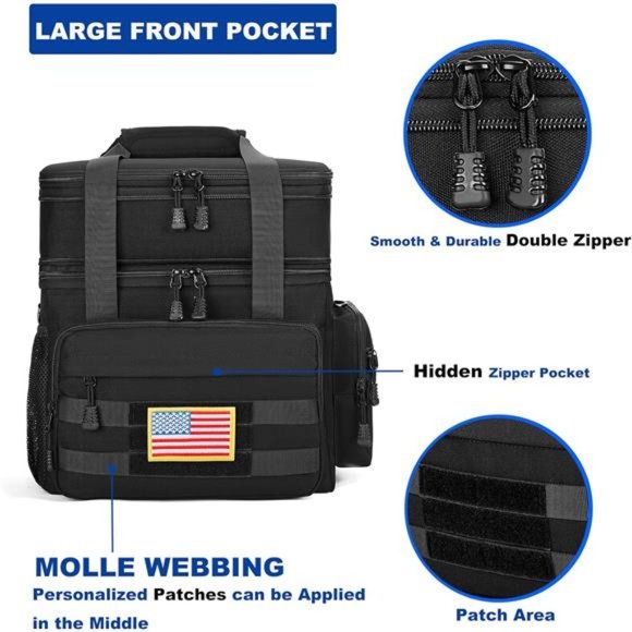 Expandable Tactical Lunch Box for Men, Large Insulated Lunch Bag (Black, 19L) - Picture 3 of 7